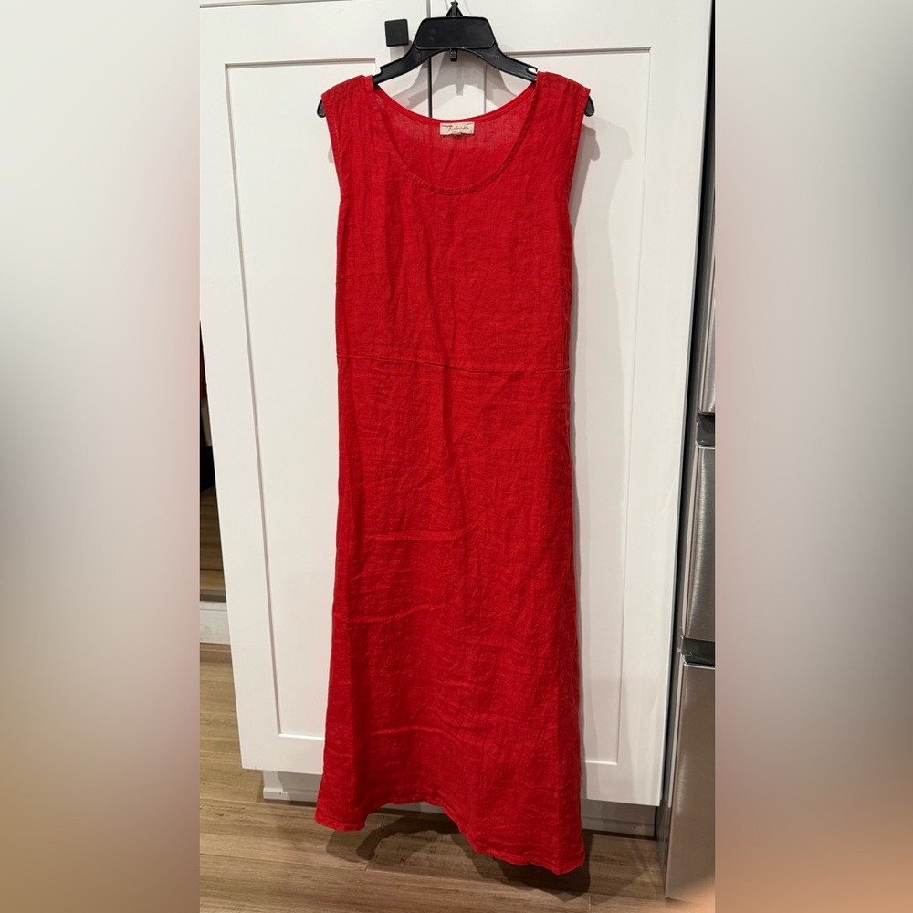 Sleeveless Red Linen Maxi Dress